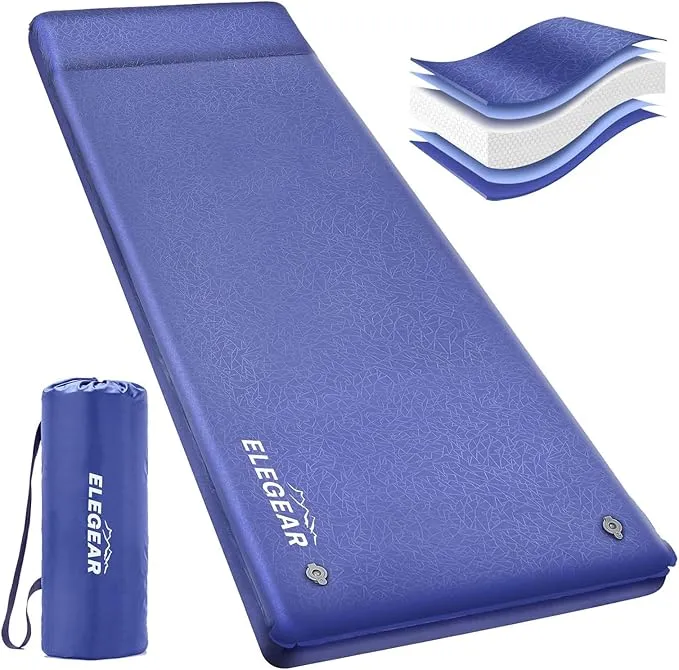 Elegear Self Inflating Sleeping Pad, 3.1'' Ultra-Thick Memory Foam Camping Pad with Pillow, 20s Fast Inflating Camping Mattress Pad, 4-Season Insulated Camp Sleeping Mat for Camping/Travel/Tent/Car