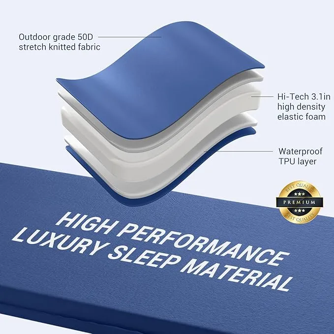 Elegear Self Inflating Sleeping Pad, 3.1" Ultra-Thick Memory Foam Camping Pad with Pillow Fast Inflating in 20s Insulated Camping Mattress Pad 4-Season Camp Sleeping Mat for Camping/Travel/Car/Tent