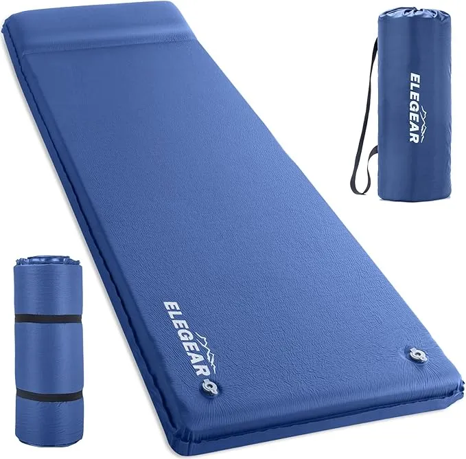 Elegear Self Inflating Sleeping Pad, 3.1" Ultra-Thick Memory Foam Camping Pad with Pillow Fast Inflating in 20s Insulated Camping Mattress Pad 4-Season Camp Sleeping Mat for Camping/Travel/Car/Tent