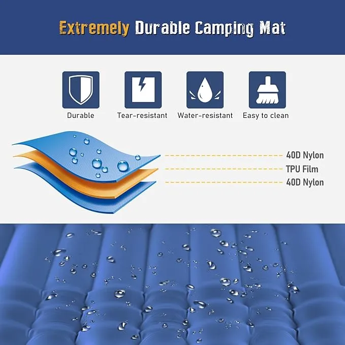 Elegear Self Inflating Sleeping Pad for Camping, 4" Ultra-Thick Camping Mattress Pad with Pillow Built-in Foot Pump Camping Sleeping Mat for Backpacking, Hiking, Portable Camping Pad