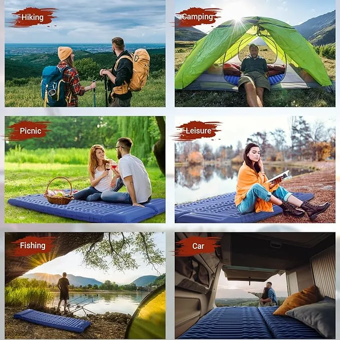 Elegear Self Inflating Sleeping Pad for Camping, 4" Ultra-Thick Camping Mattress Pad with Pillow Built-in Foot Pump Camping Sleeping Mat for Backpacking, Hiking, Portable Camping Pad