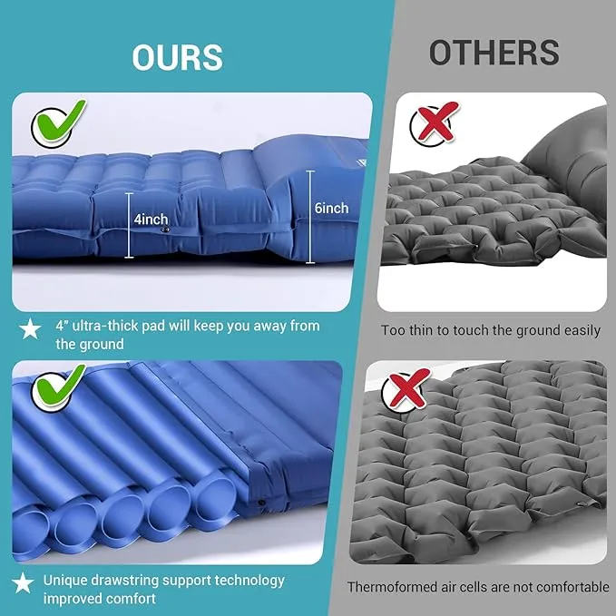 Elegear Self Inflating Sleeping Pad for Camping, 4" Ultra-Thick Camping Mattress Pad with Pillow Built-in Foot Pump Camping Sleeping Mat for Backpacking, Hiking, Portable Camping Pad