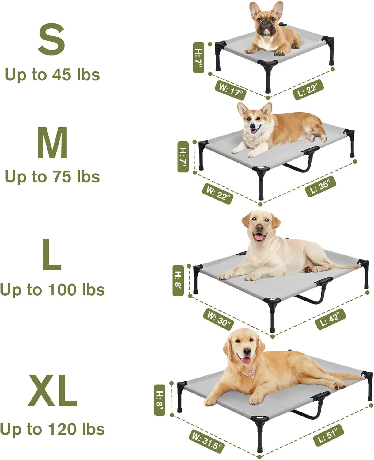Elevated Dog Bed, Cooing Raised Dog Cots Beds for Large Dogs, Outdoor Dogs Hammock Bed with Breathable Mesh, Easy to Assemble, Non Slip, Grey, L
