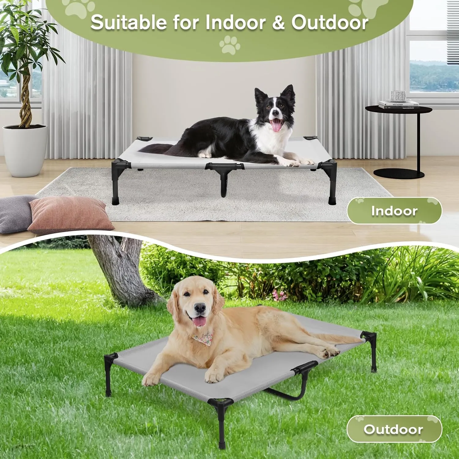 Elevated Dog Bed, Cooing Raised Dog Cots Beds for Large Dogs, Outdoor Dogs Hammock Bed with Breathable Mesh, Easy to Assemble, Non Slip, Grey, L