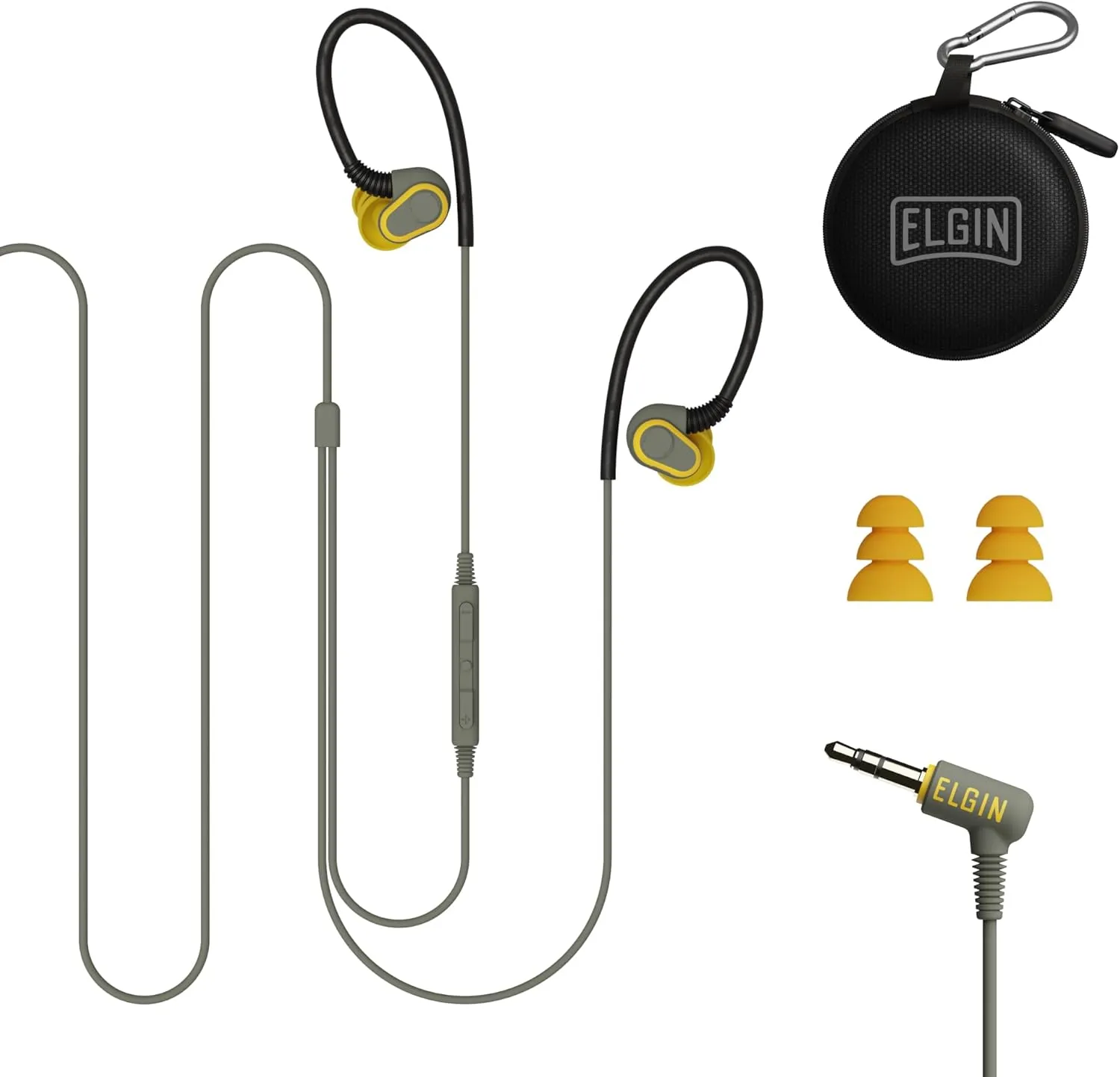 Elgin Rumble Wired Earplug Headphones with mic, in-Ear Earbuds, 3.5mm Jack, 27 dB NRR, IP67 Waterproof, OSHA CompliantEarbuds, Noise Isolating, Hearing Protection, Work Safety