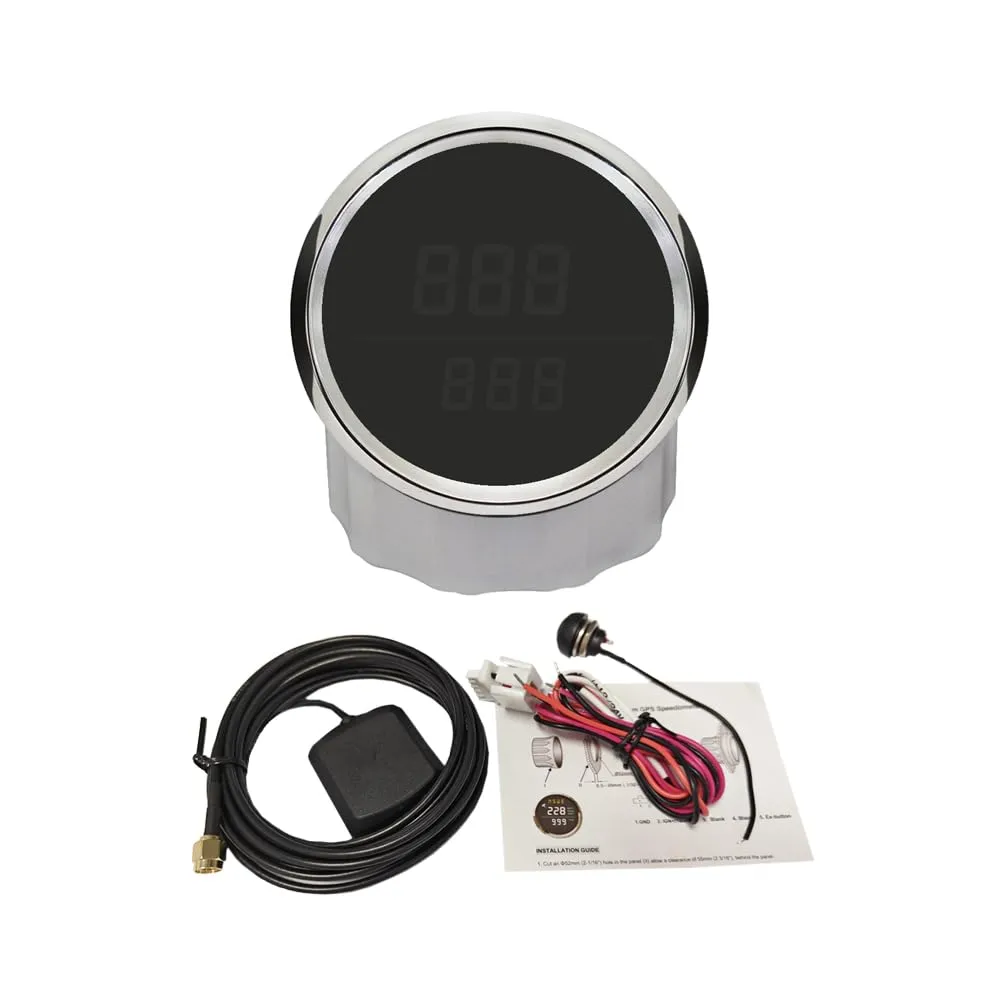 ELING 2'' Waterproof Speedometer GPS Speedo Gauge 0-999 km/h Knots mph for Marine Yachts with Compass 12V 24V (LCD Doesn't Show Odometer)