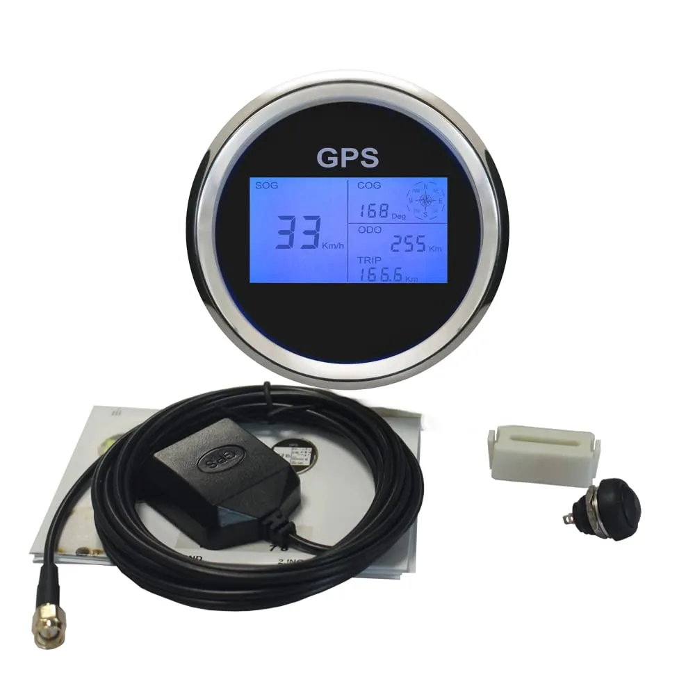 ELING 3 3/8" 85mm Digital GPS Speedometer LCD Speed Gauge Odometer Course Mileage Adjustable 7 Backlights for Boat Snowmobile Car Motorbike Truck IP67 Waterproof