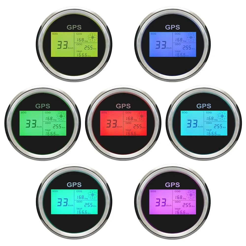 ELING 3 3/8" 85mm Digital GPS Speedometer LCD Speed Gauge Odometer Course Mileage Adjustable 7 Backlights for Boat Snowmobile Car Motorbike Truck IP67 Waterproof