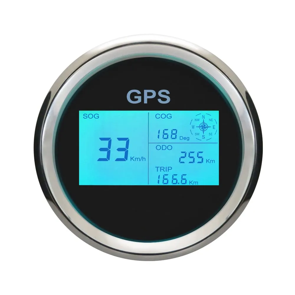 ELING 3 3/8" 85mm Digital GPS Speedometer LCD Speed Gauge Odometer Course Mileage Adjustable 7 Backlights for Boat Snowmobile Car Motorbike Truck IP67 Waterproof