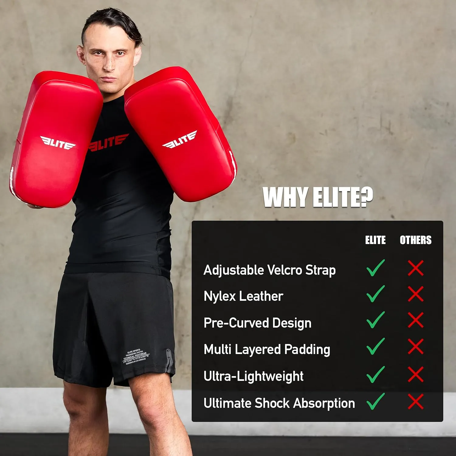 Elite Sports Muay Thai Kickboxing Curved Training Pad for Kickboxing,MMA,Taekwondo,Karate. Ideal for Punches,Knees, and Kicks in Martial Arts Training (ONE PAD ONLY)