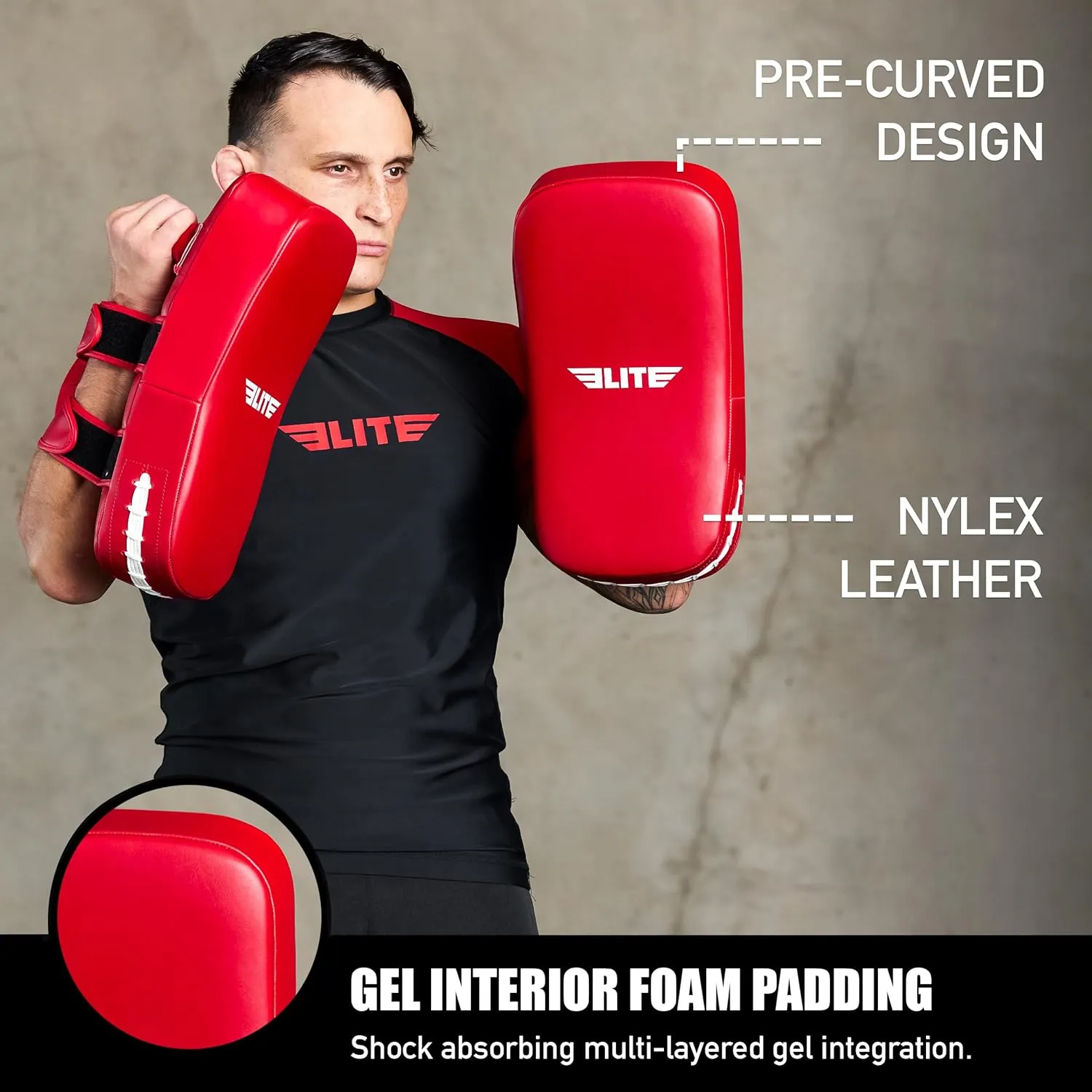 Elite Sports Muay Thai Kickboxing Curved Training Pad for Kickboxing,MMA,Taekwondo,Karate. Ideal for Punches,Knees, and Kicks in Martial Arts Training (ONE PAD ONLY)