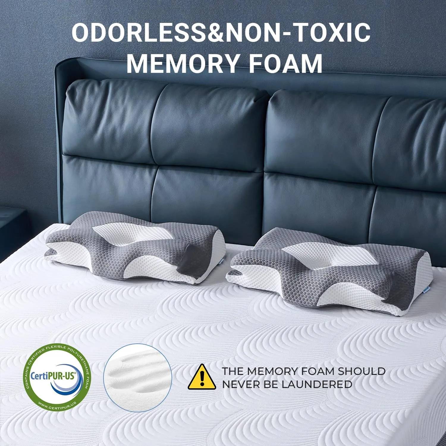 Elviros Cervical Memory Foam Pillows for Neck and Shoulder Pain, Ergonomic Orthopedic Sleeping Support Pillow for Side Sleepers, Back and Stomach Sleepers (Small)