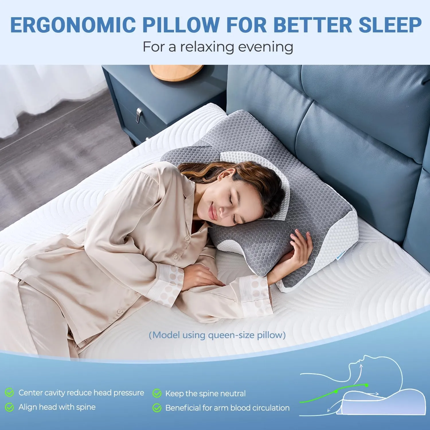 Elviros Cervical Memory Foam Pillows for Neck and Shoulder Pain, Ergonomic Orthopedic Sleeping Support Pillow for Side Sleepers, Back and Stomach Sleepers (Small)