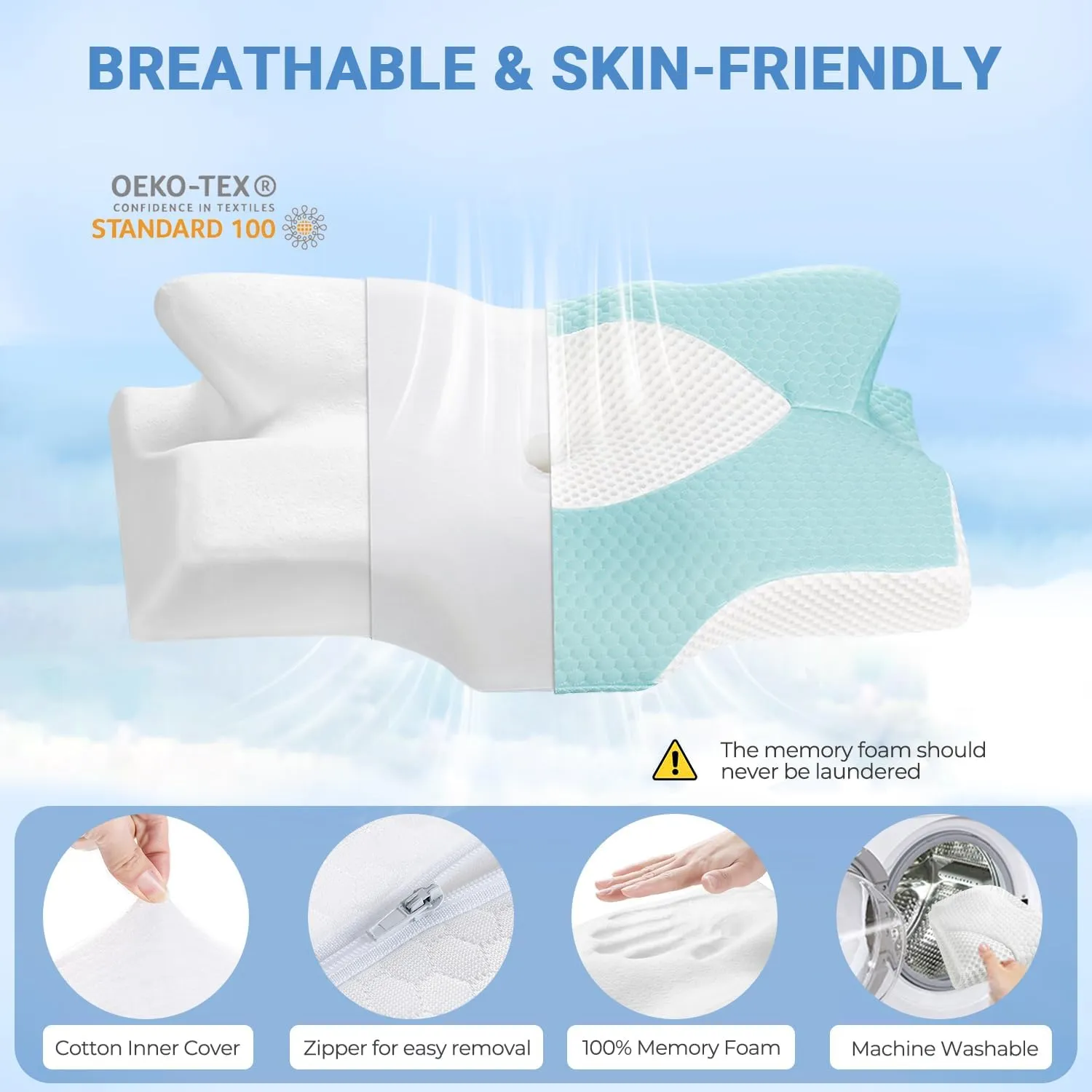Elviros Cervical Memory Foam Pillows for Neck and Shoulder Pain, Ergonomic Orthopedic Sleeping Support Pillow for Side Sleepers, Back and Stomach Sleepers (Small)