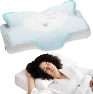 Elviros Cervical Memory Foam Pillows for Neck and Shoulder Pain, Neck Pillow for Sleeping, Side Sleeper Pillows for Adults, Ergonomic Orthopedic Sleeping for Back and Stomach Sleepers (Medium Firm)