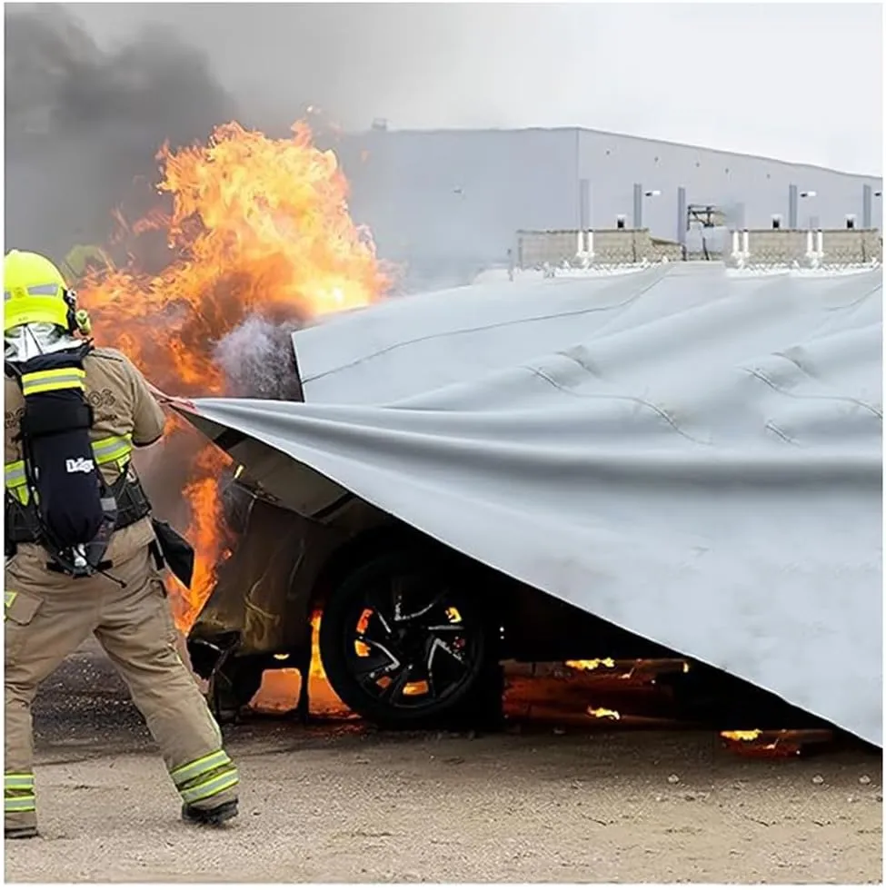 Emergency Fire Blanket for Car, Fireproof Tarp Survival Safety Fire Suppression Blanket for Electric Vehicle Truck Automotive Conflagration(26.3 * 32.9ft/8 * 10m)