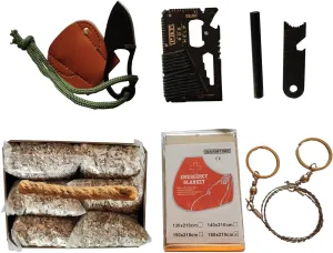 Emergency Fire Starter 6 Bag Megnesiums Multi Purpose Card Tool Saw Ferro Rod Striker Blanket Wax Rope for Camping Hiking Bushcraft   Tin Box (Mg   Ferro   Knife   Saw   Tool   Blanket   Rope)