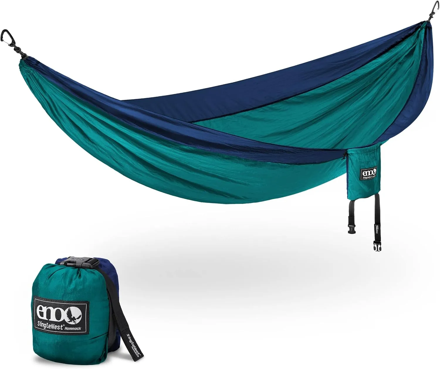 ENO SingleNest Hammock - Lightweight, 1 Person Portable Hammock - for Camping, Hiking, Backpacking, Travel, a Festival, or The Beach - Seafoam/Navy