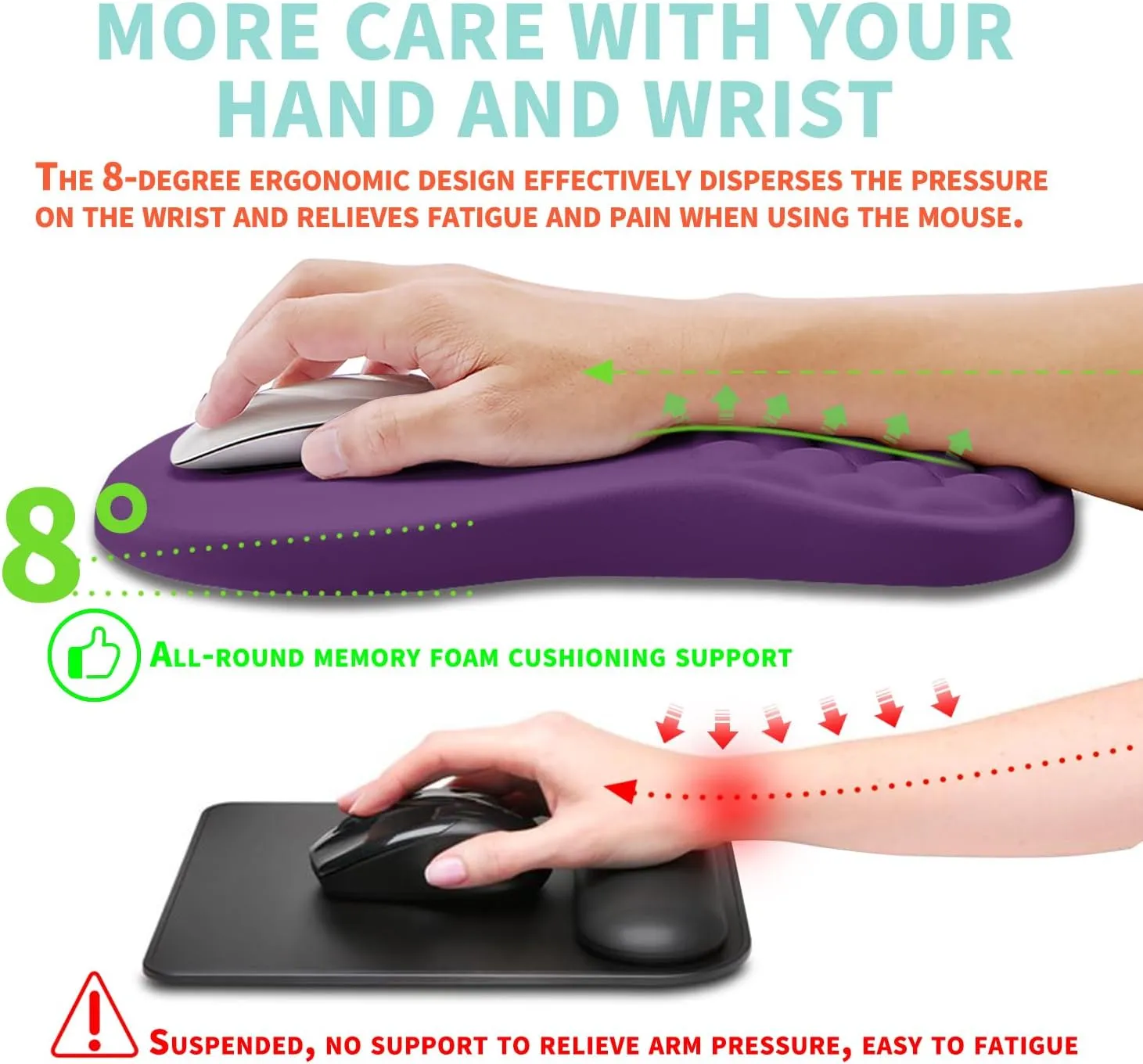 Ergonomic Mouse Pad Wrist Support with Memory Foam Massage Bulge, Carpal Tunnel Pain Relief Mousepad Wrist Rest for Mouse(12x8 inch, Deep Purple)