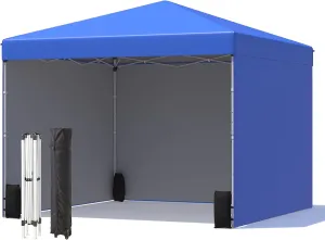 EROMMY 10'x10' Pop Up Canopy Tent with 3 Sidewall, Portable Shelter Gazebo, Easy Outdoor Sun Shade for Events, Parties and Camping (Blue)