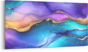 Erosebridal Purple Blue Marble Wall Art Watercolor Aesthetic Modern Abstract Marbling Large Canvas Wall Art Stone Foil Print Poster Paintings Gold Metallic Artwork Pictures 48''X 24''