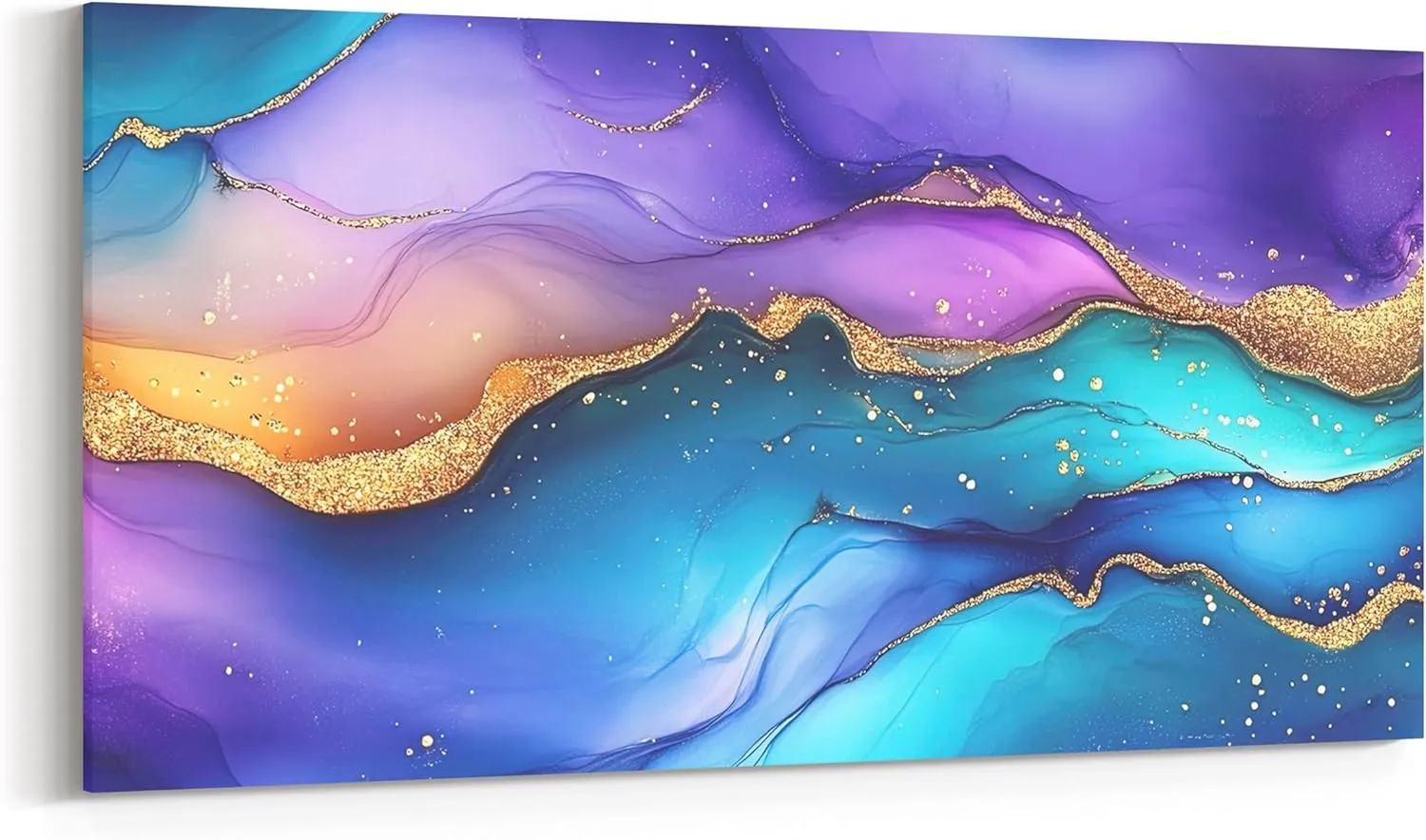 Erosebridal Purple Blue Marble Wall Art Watercolor Aesthetic Modern Abstract Marbling Large Canvas Wall Art Stone Foil Print Poster Paintings Gold Metallic Artwork Pictures 48''X 24''