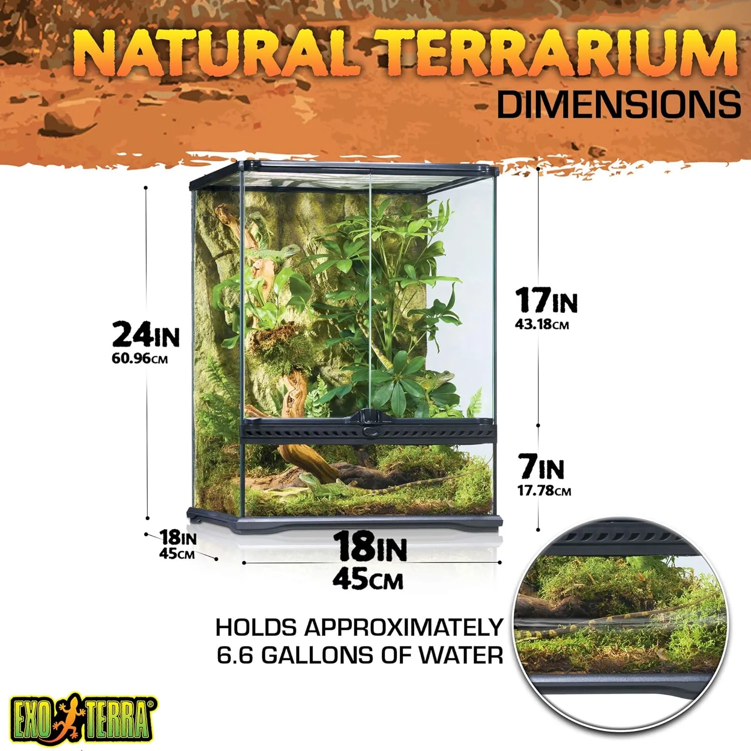 Exo Terra Glass Natural Terrarium Kit, for Reptiles and Amphibians, Small Tall, 18 x 18 x 24 Inches, PT2607A1