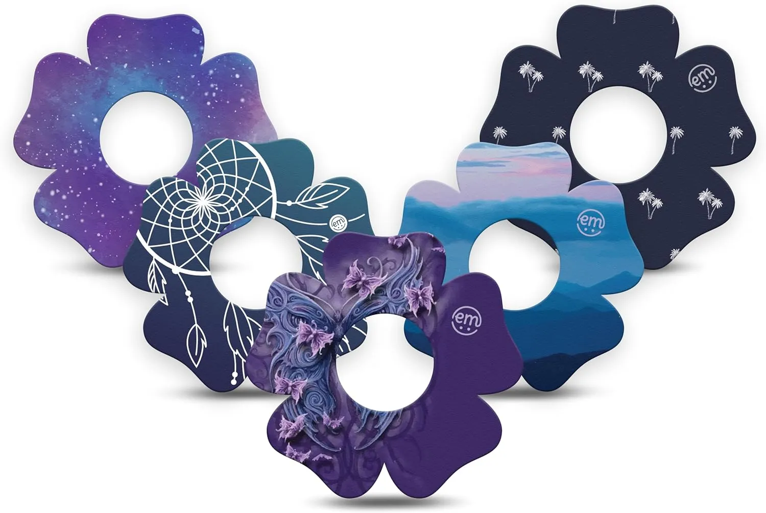 ExpressionMed CGM Adhesive Patches for Infusion Set (Pack of 5) - USA Made, Waterproof, Non-Fraying, Pre-Cut CGM Sensor Tapes (Dreamy Escapes Variety Pack - Flower Shape)