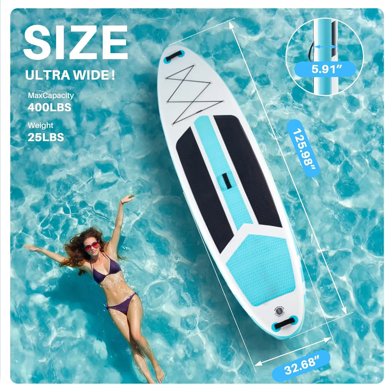 Extra Wide Inflatable Paddle Board,2-in-1 Adjustable Paddle Board for Adults,400lb Capacity Stand Up Stable Inflatable SUP, All Skill Levels,3 Detachable Fins,1 Backpack,Pump & Repair Kit