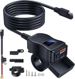 EXTRACTME Motorcycle USB Charger, Dual USB Type C PD & Quick Charge 3.0 Motorcycle Phone Charger with Voltmeter & ON/Off Switch, Waterproof Motorcycle Accessories for All Phone, Tablet, GPS