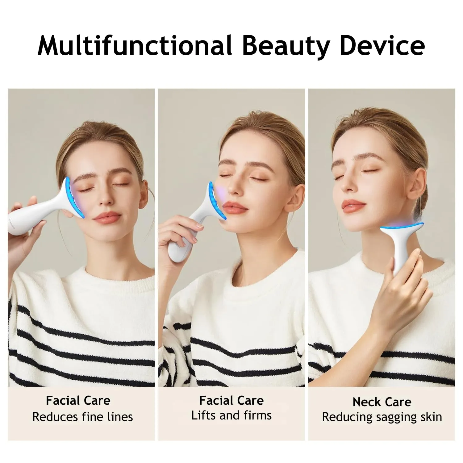 Facial and Neck Massager for Face, Neck - Skin Lifting & Firming - Wrinkle & Dark Circle Reducer - at Home Skin Care Face Sculpting Tool and Neck Massager-White
