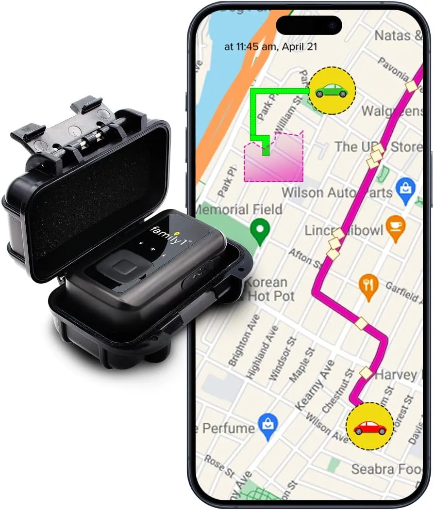 Family1st GPS Tracker Device for Vehicles, Cars, Loved Ones, Up to 30 Day Battery with Waterproof Case Magnetic, Real-Time Tracking with App. Subscription Needed.
