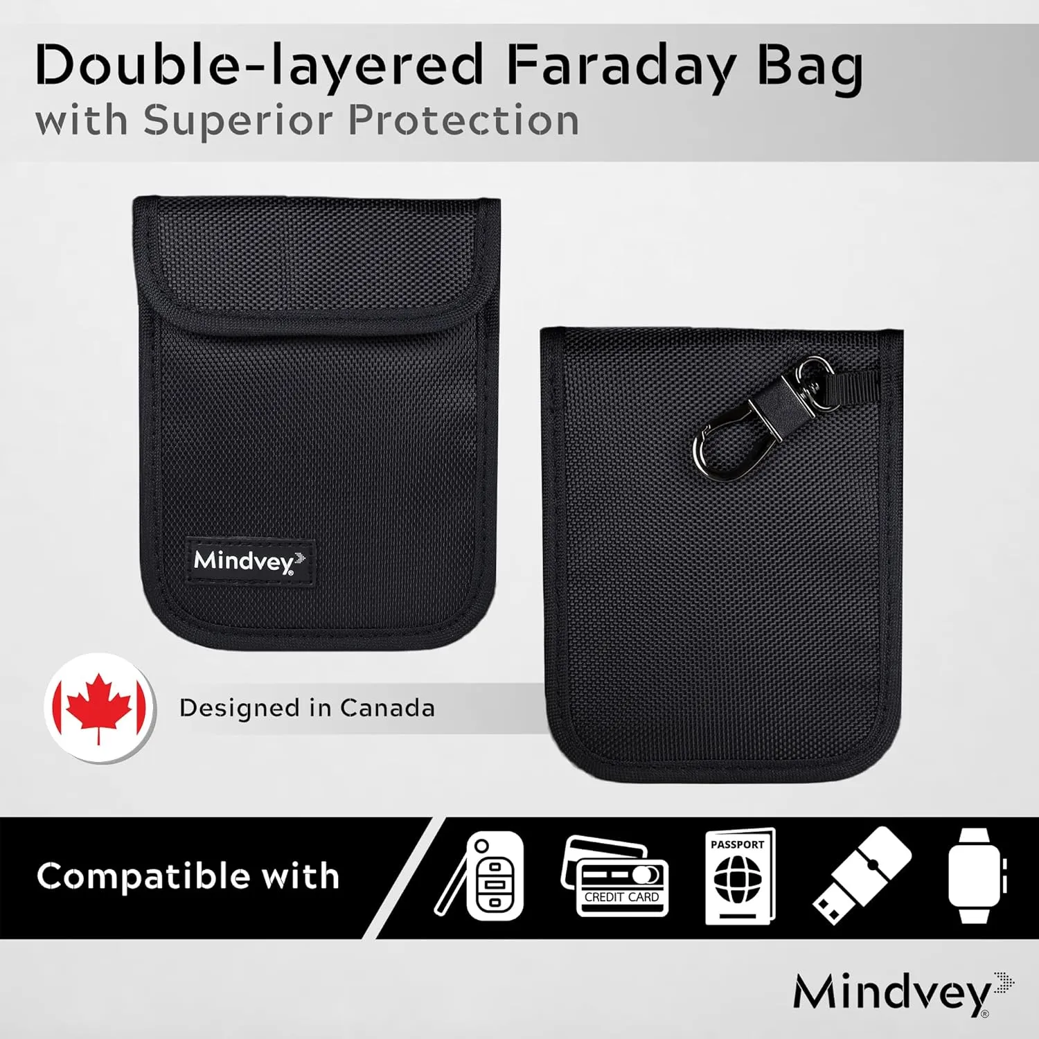 Faraday Bags for Car Key Fobs, Credit Cards, Smart Watches/Data Privacy, Electronic Device Security, Anti-Hacking Card Protection 5G RF & RFID Shielding (2, Black)