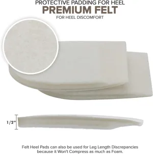 Felt Heel Cushion Pad 1/2" with Adhesive for Pain Relief - 6 Pairs (12 Pieces)