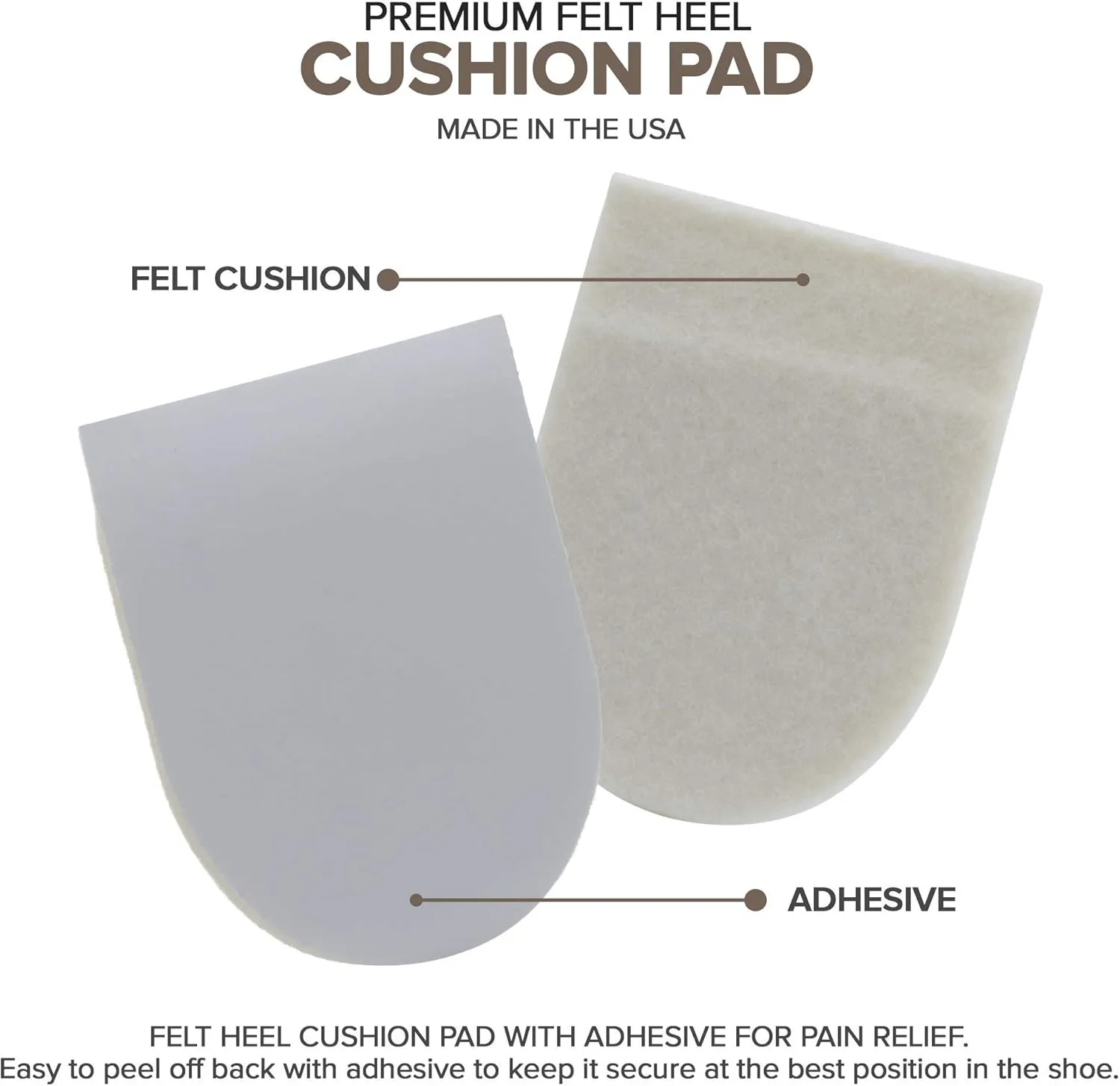 Felt Heel Cushion Pad 1/2" with Adhesive for Pain Relief - 6 Pairs (12 Pieces)