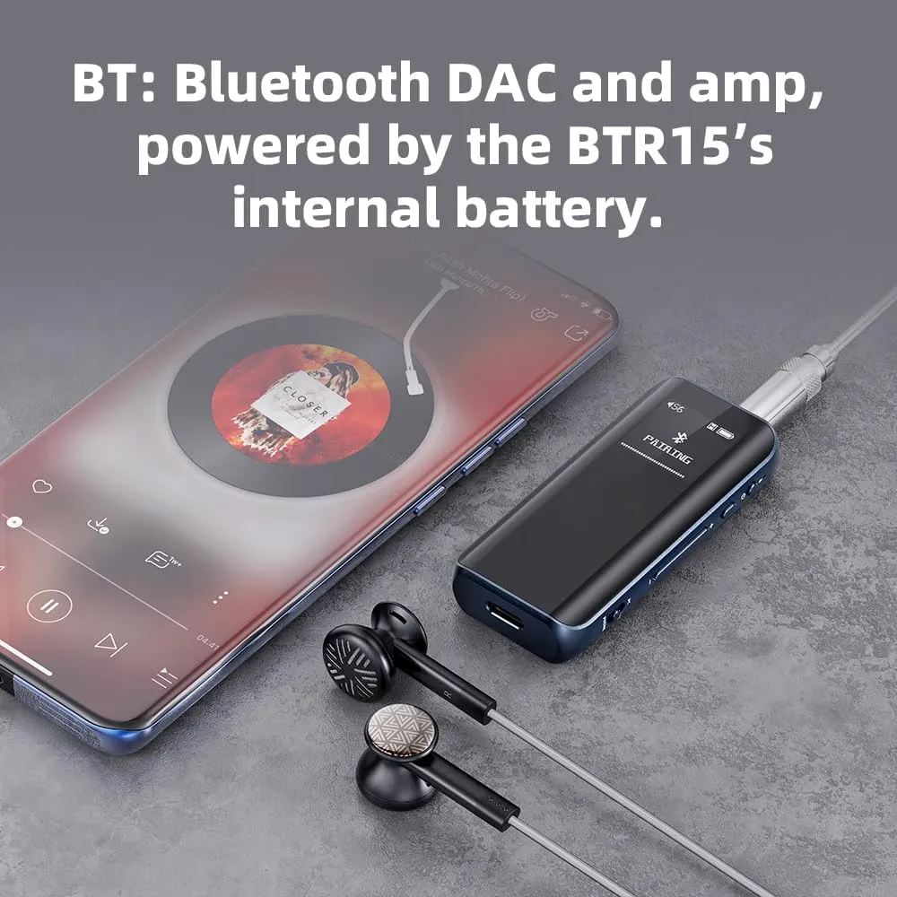 FiiO BTR15 Headphone Amps Bluetooth 5.1 Receiver High Resolution 384K/32Bit Native DSD256 USB DAC Supports LDAC/aptX HD/MQA for Smartphones/PC/Car/Home Audio (Titanium)