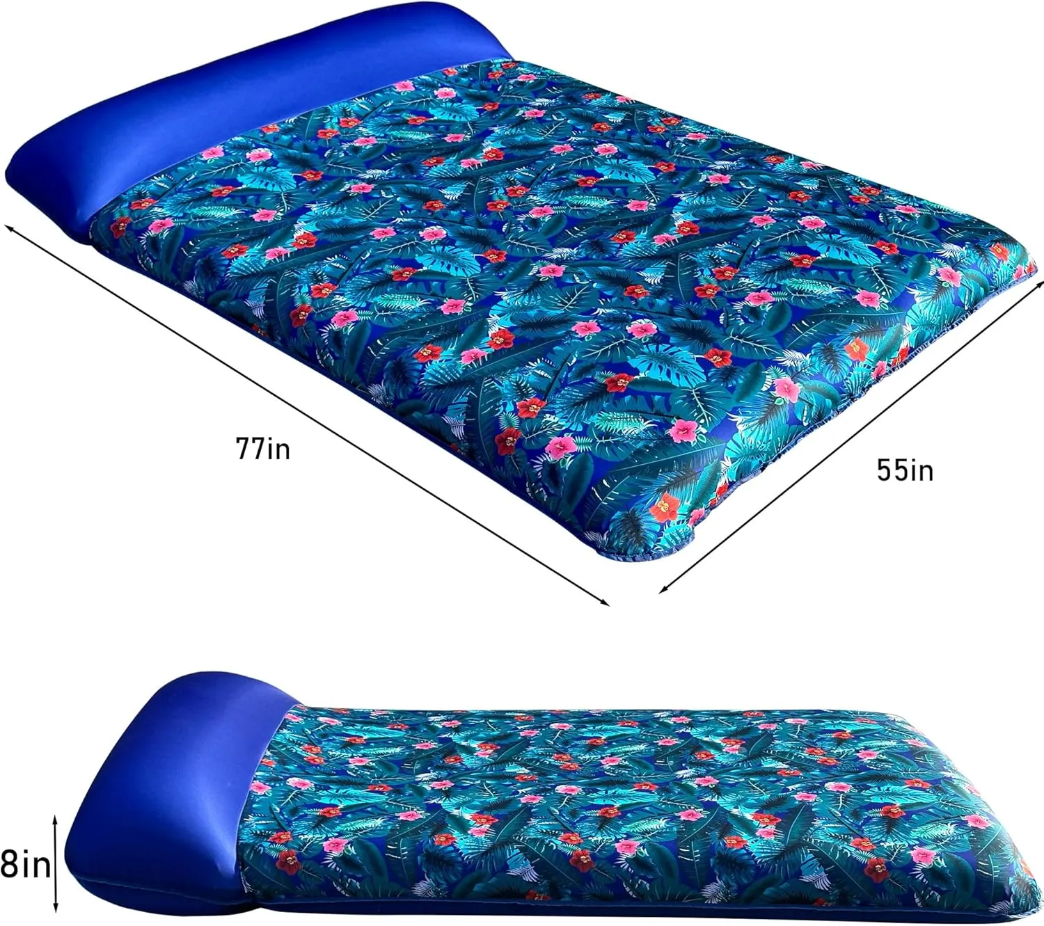 FindUWill Oversized Pool Float Lounge, 72" X 37" Extra Large Fabric-Covered Pool Floats for Adults, Inflatable Contour Lounger with Headrest Ultra-Comfort Cooling Pool Raft (XL, Monstera)
