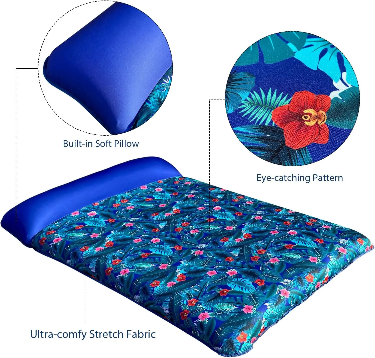 FindUWill Oversized Pool Float Lounge, 72" X 37" Extra Large Fabric-Covered Pool Floats for Adults, Inflatable Contour Lounger with Headrest Ultra-Comfort Cooling Pool Raft (XL, Monstera)