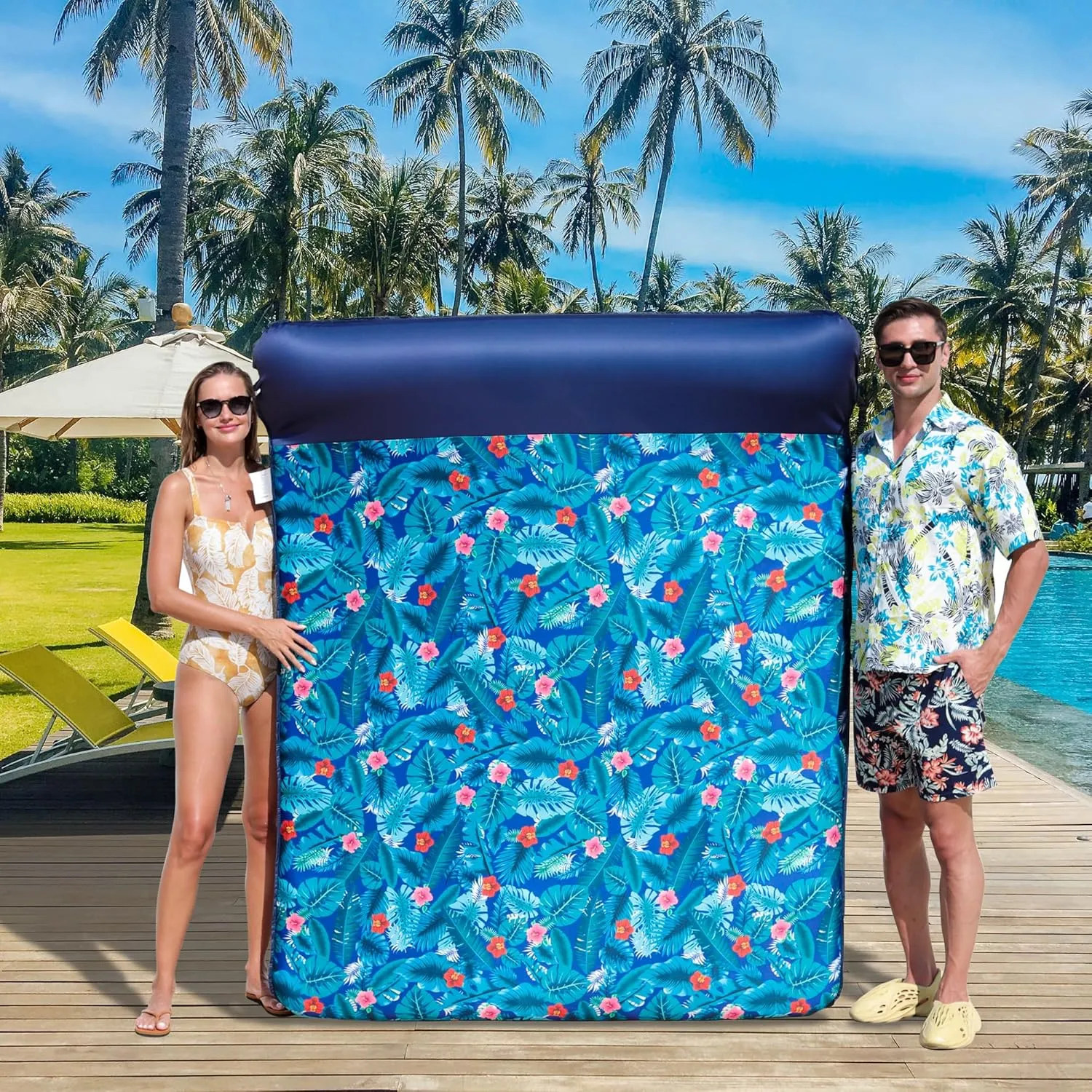 FindUWill Oversized Pool Float Lounge, 72" X 37" Extra Large Fabric-Covered Pool Floats for Adults, Inflatable Contour Lounger with Headrest Ultra-Comfort Cooling Pool Raft (XL, Monstera)