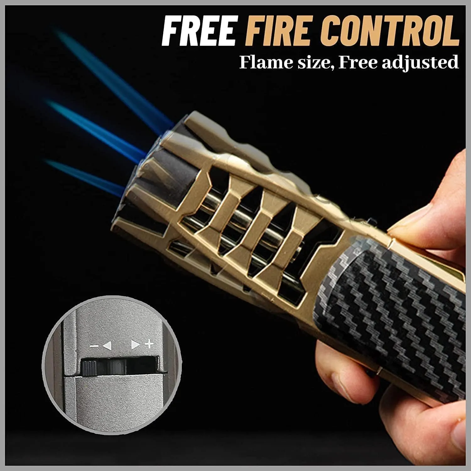 Fire Blaze Lighter, Fireblaze Electric Lighter,Powerful Firepower Adjustable Dual-Arc Torch Lighter (2PC Gold, 1PC Carbon Fiber   1PC Walnut)