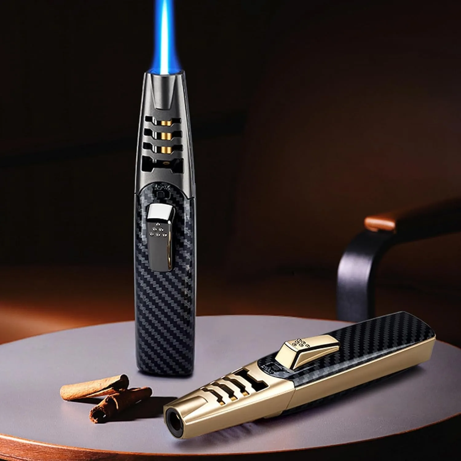 Fire Blaze Lighter, Fireblaze Electric Lighter,Powerful Firepower Adjustable Dual-Arc Torch Lighter (2PC Gold, 1PC Carbon Fiber   1PC Walnut)