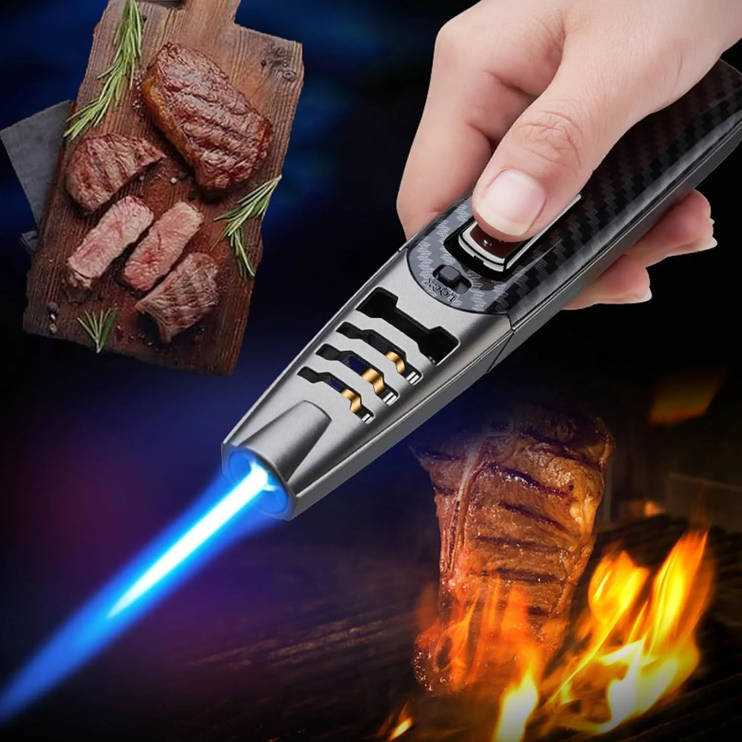 Fire Blaze Lighter, Fireblaze Lighter, Powerful Adjustable Flame Torch Lighter, Waterproof and Windproof Jet Bright Fire Lighter(Black Chrome)