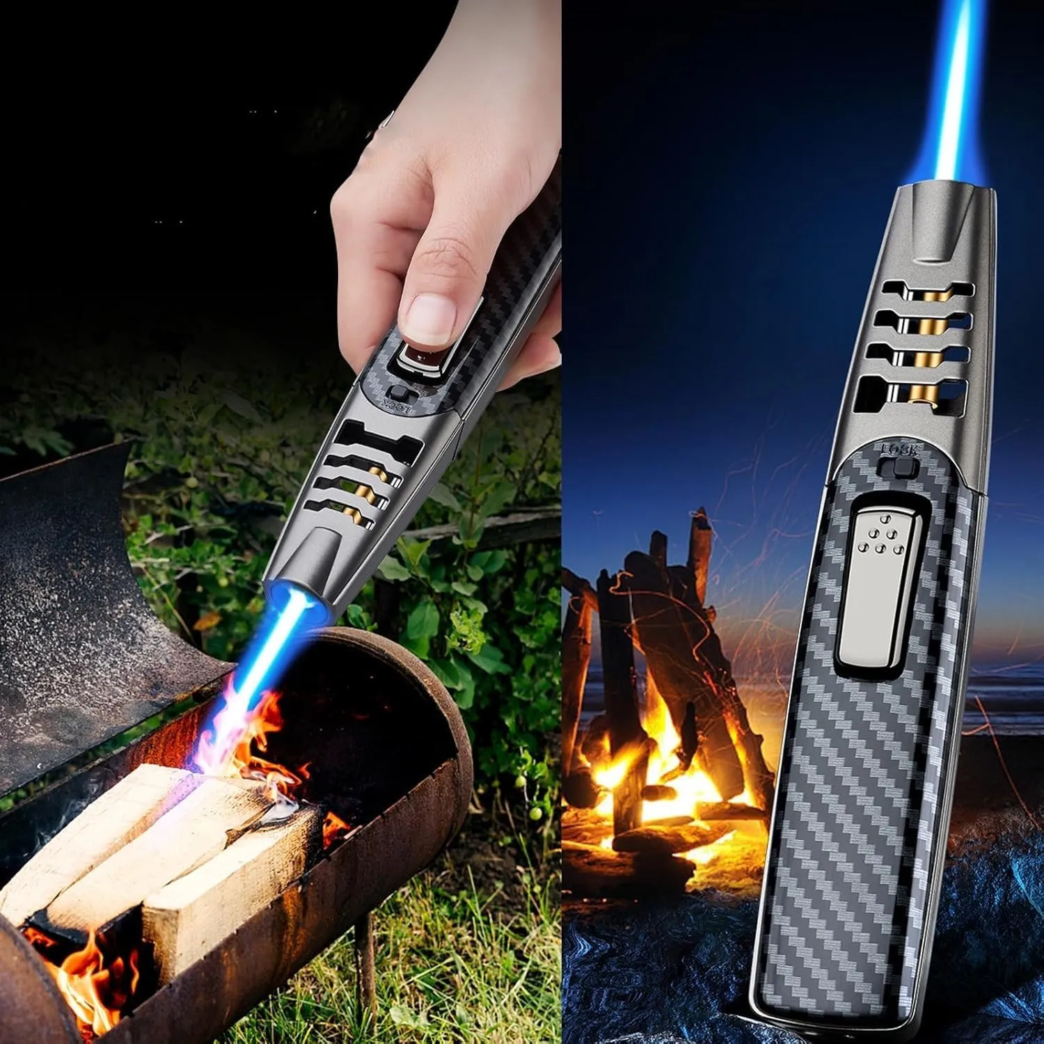 Fire Blaze Lighter, Fireblaze Lighter, Powerful Adjustable Flame Torch Lighter, Waterproof and Windproof Jet Bright Fire Lighter(Black Chrome)