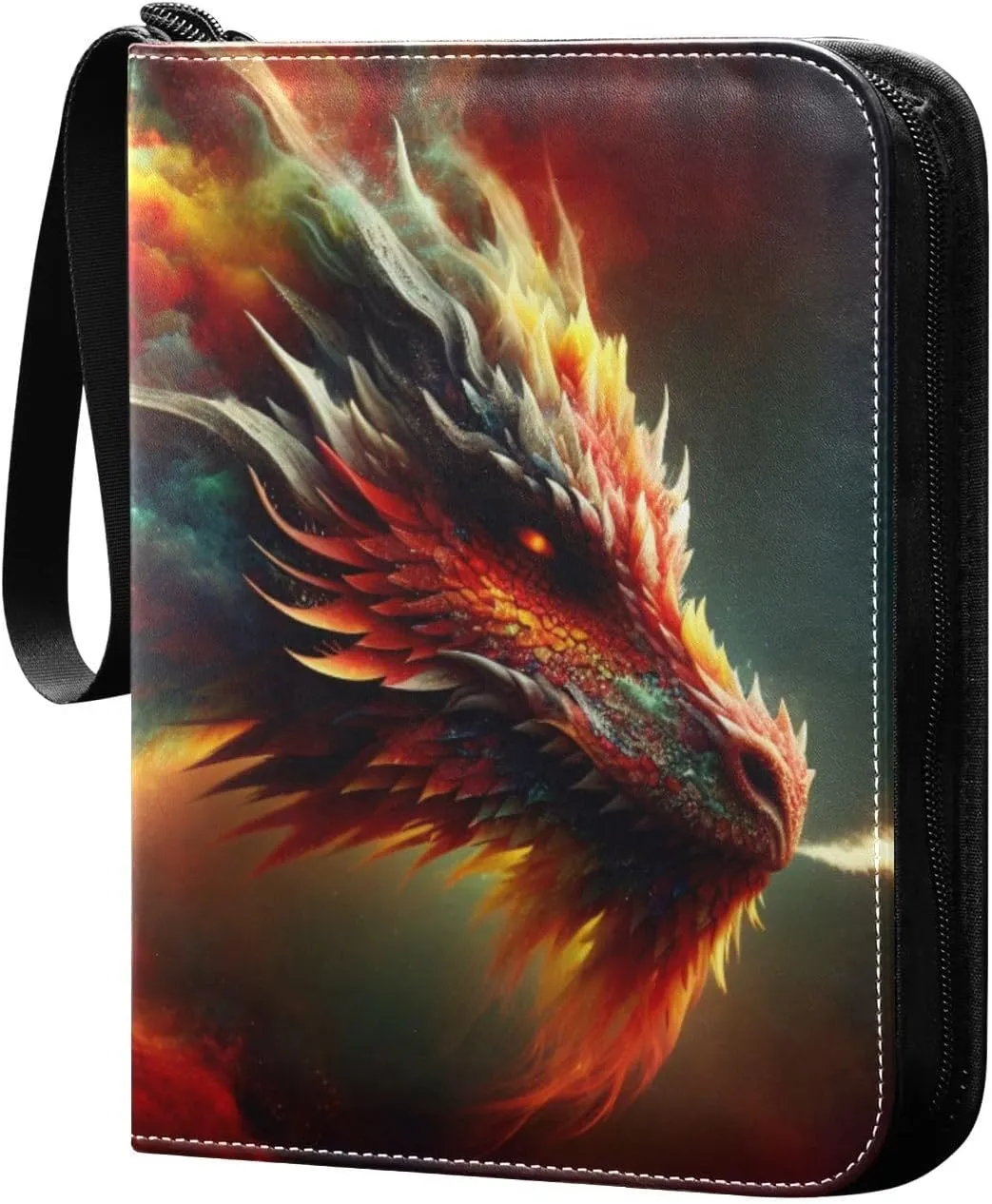 Fire Dragon Colorful Card Binder 4-Pockets, 400 Pockets Card Holder with 50 Removable Sleeves, Trading Card Collector Zipper Album Holder, Collector Album