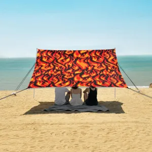 Fire Flame Pattern Beach Canopy Tent Anti-UV & Wind Resistant, Camping Sun Shelter Easy Setup Portable,Outdoor Shade Tents with Sandbags,Sand Shovels,Ground Pegs & Stability Poles