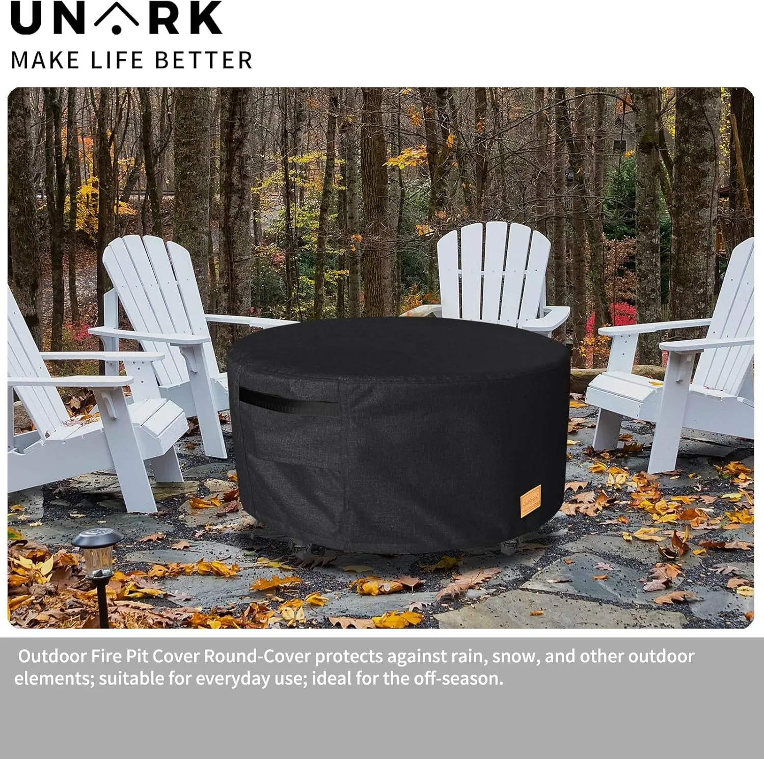 Fire Pit Cover Round 50 inch,Waterproof 600D Heavy Duty Patio Fire Pit Cover,Outdoor Round Gas Fire Pit/Table Cover,50” Dia X 24”H,Black