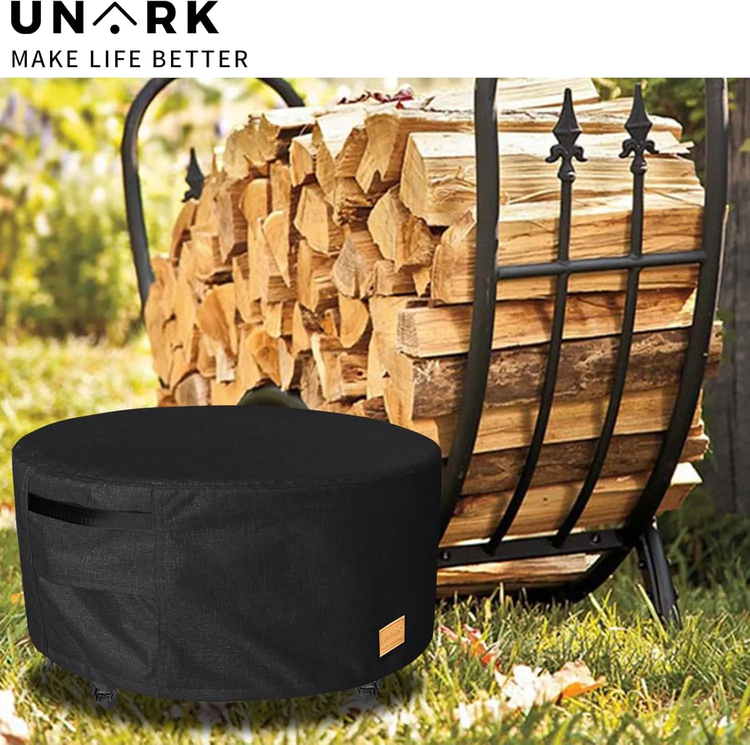 Fire Pit Cover Round 50 inch,Waterproof 600D Heavy Duty Patio Fire Pit Cover,Outdoor Round Gas Fire Pit/Table Cover,50” Dia X 24”H,Black