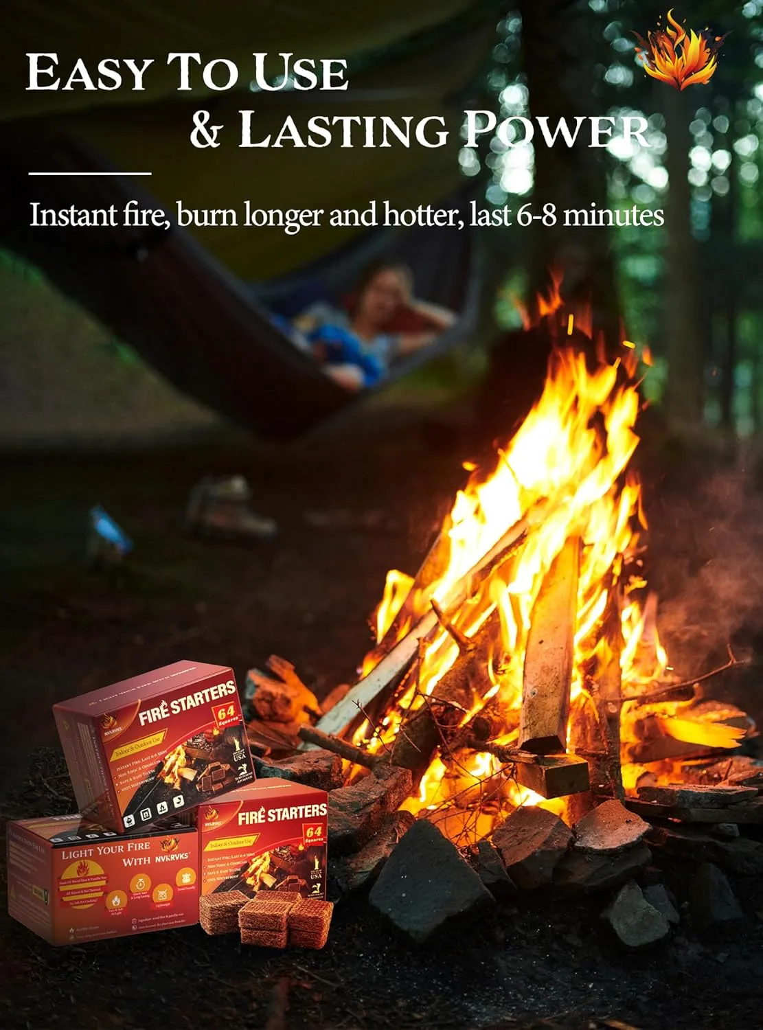 Fire Starter Squares 192, Natural & Odourless FireStarters Cubes for Campfire, Fireplace, Chimney and Barbecue, Water Resistant, Easy to Ignite, Safe Camping Accessories