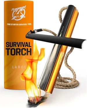 Fire Starter Survival Tool - All-in-One Flint and Steel Fire Starter Kit - Ferro Rod Fire Starter with 36" Waterproof Tinder Wick Rope and Steel Fire Striker - Patented Firestarter | Prepared4X