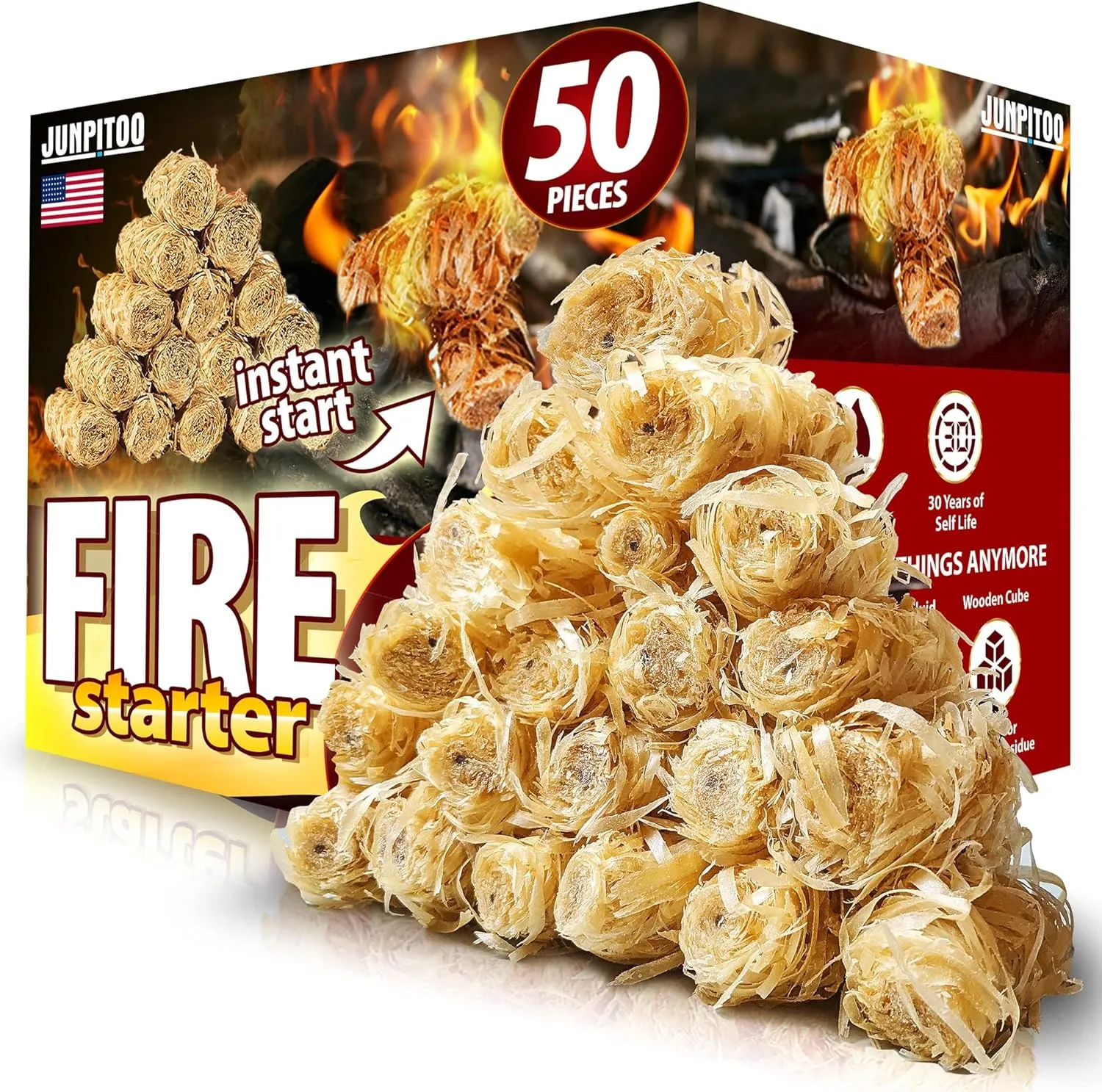 Fire Starters Natural Pine Fire Starters for Campfires Fireplace Grill Wood Pellet Stove Chimney Fire Pit BBQ Smoker W/10 Min Burning Time Waterproof.